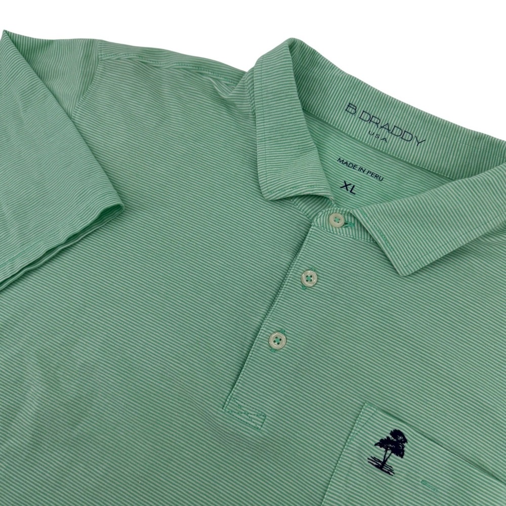 B. Draddy Polo Shirt Men XL Classic Striped Pocket Pima Cotton Green S/S‎ Preppy